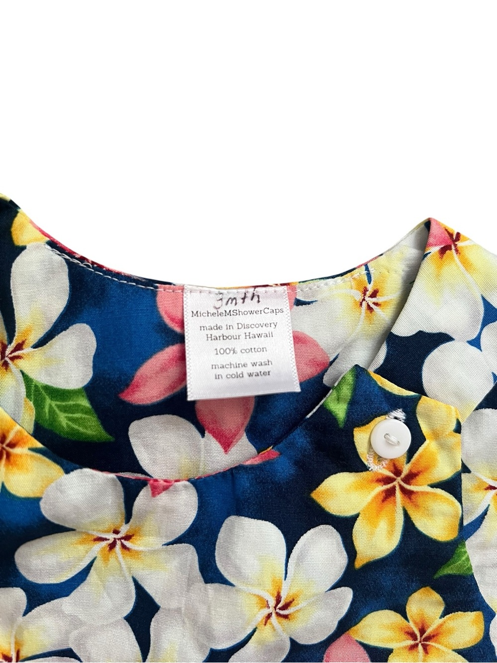 Hawaii style dress made in Hawaii navy yellow white plumeria print bucket hat 3m - Picture 3 of 5